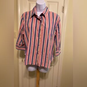CARIBBEAN JOE - Colorful Striped Button-Up 3/4 Sleeves Shirt, Size: XLP